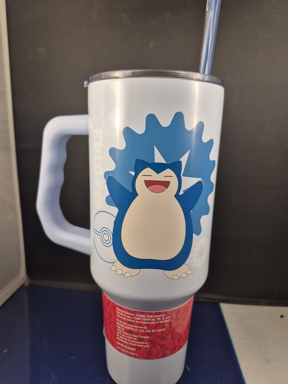 Snorlax Graphic Travel Tumbler - Light Blue & White